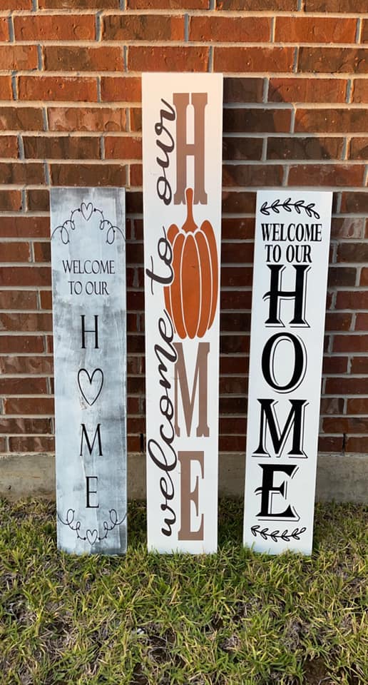 Welcome to our home with pumpkin- Fall decor Porch Leaner