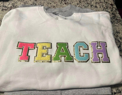 Teach Chenille letter tshirt