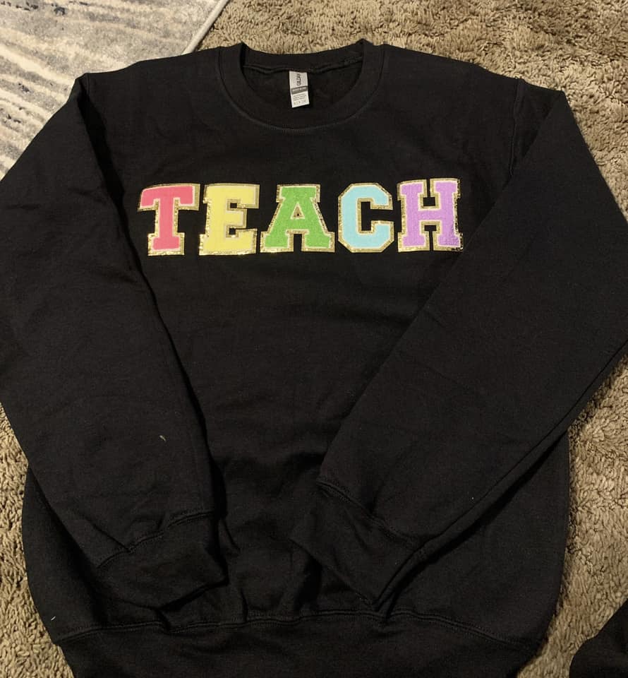 Teach Chenille letter tshirt