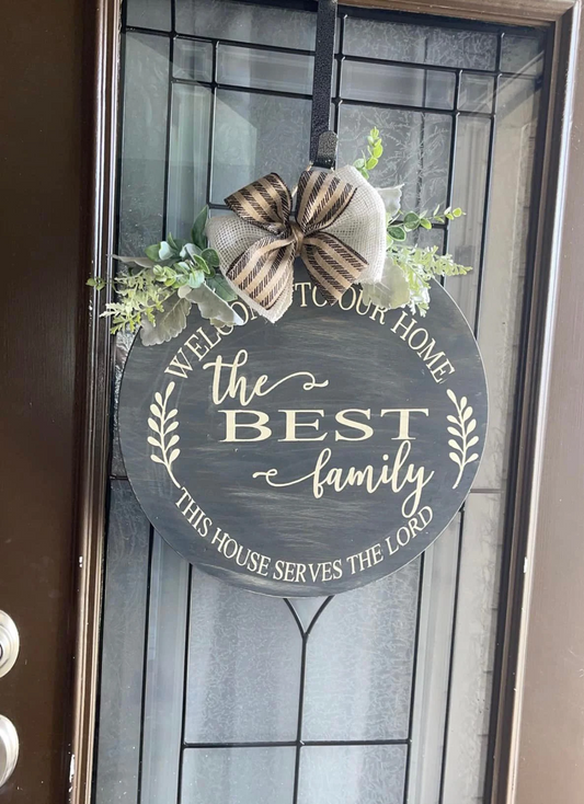 Welcome The house serves the lord | Last Name Door Hanger